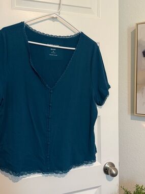 Torrid Teal Button-Front Lace-Trim Top Size 2X